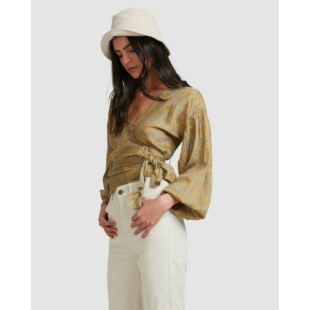Billabong BNWT My Oasis Wrap Top Women's Size 12 Long Bell Sleeves RRP $90 - Picture 5 of 12